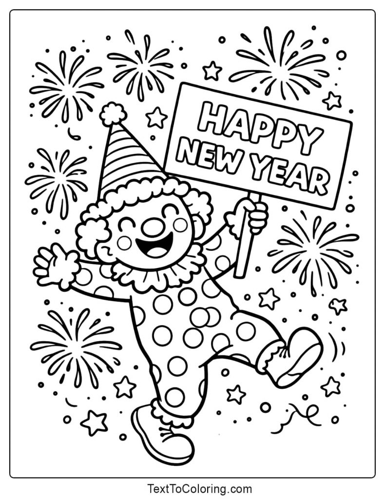 Happy New Year Clown Coloring Pages