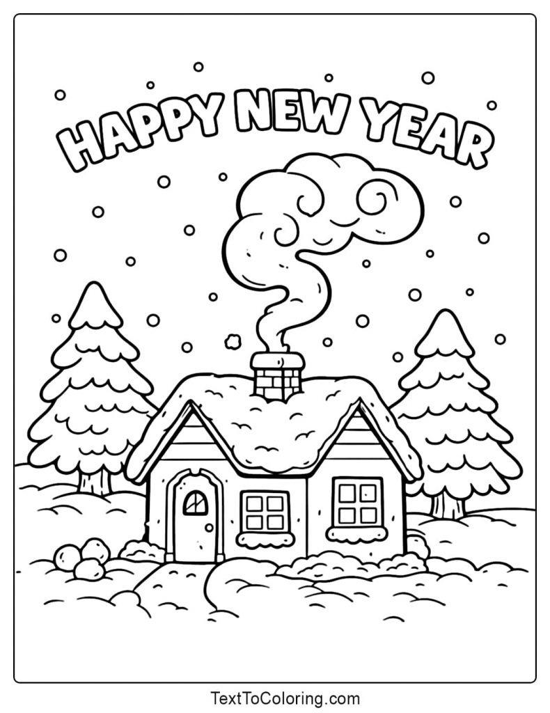 Happy New Year House Coloring Pages