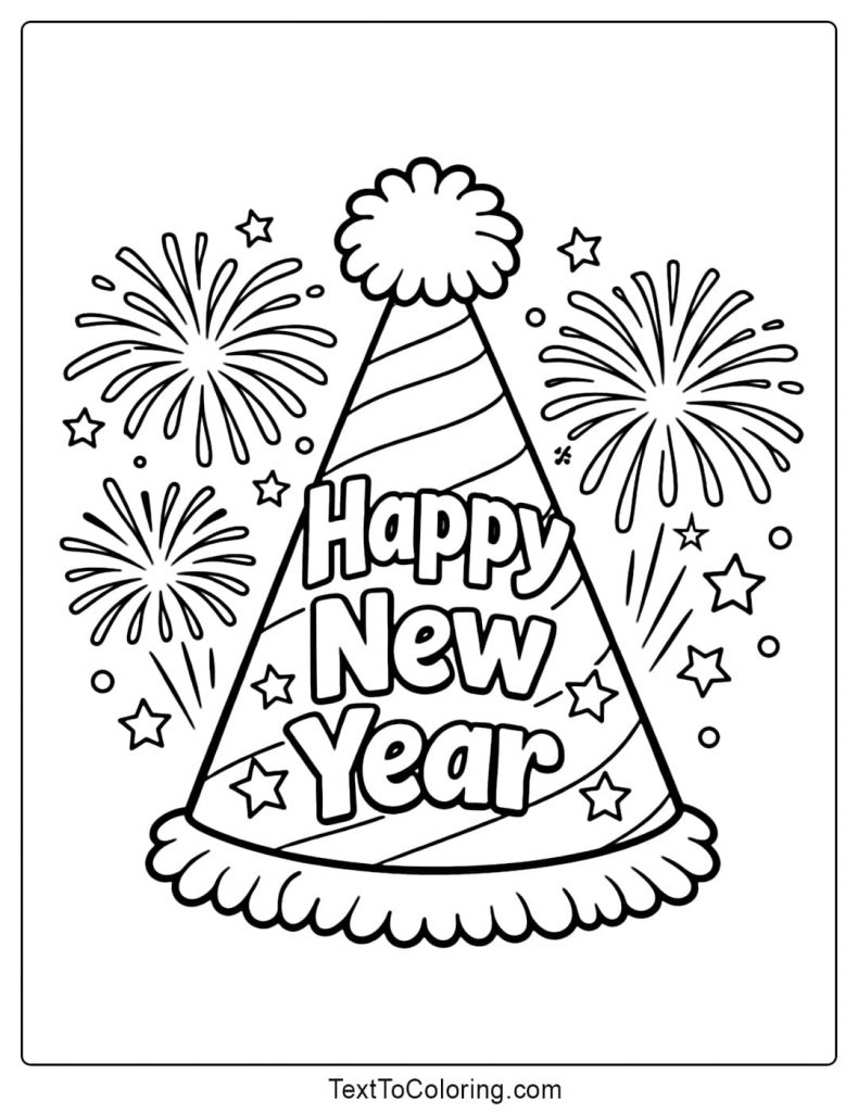 Happy New Year Party Hat Coloring Pages
