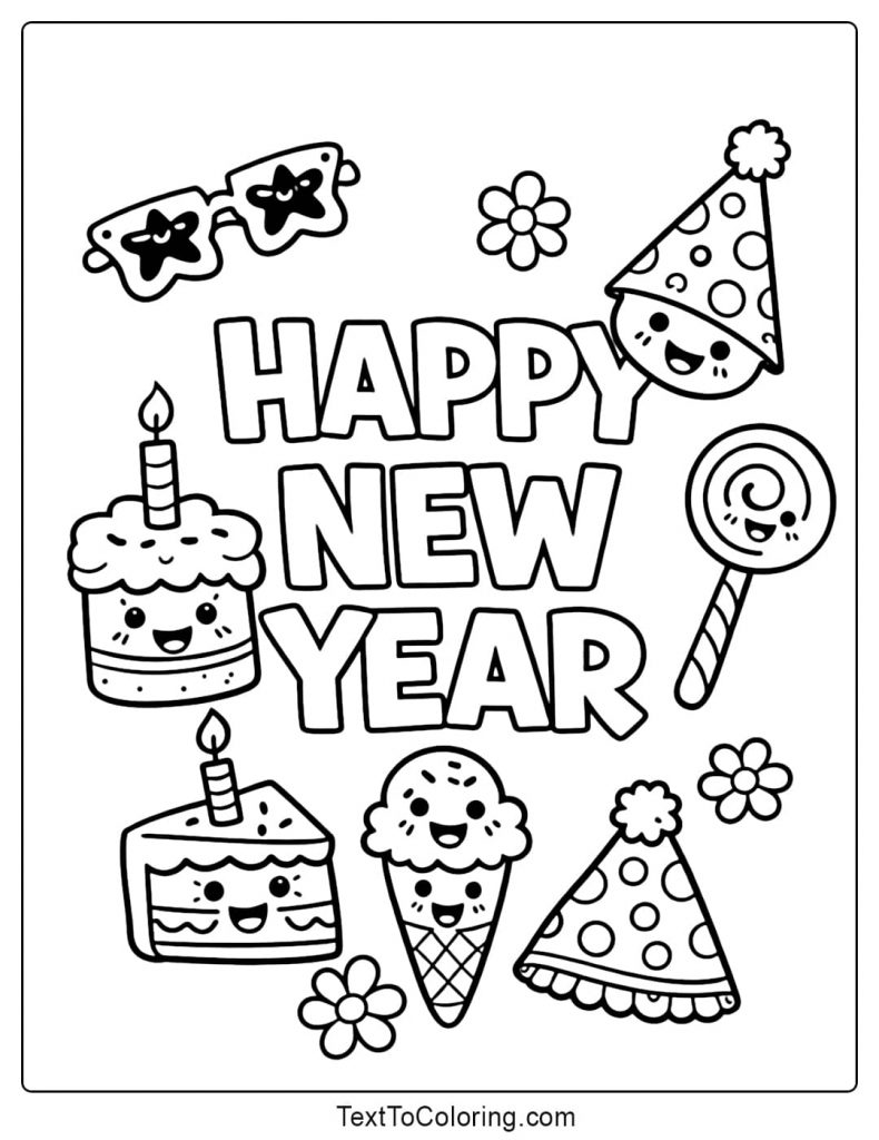 Happy New Year Party Coloring Pages