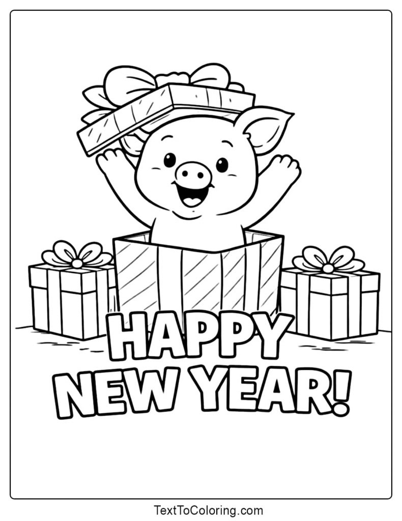 Happy New Year Pig Coloring Pages