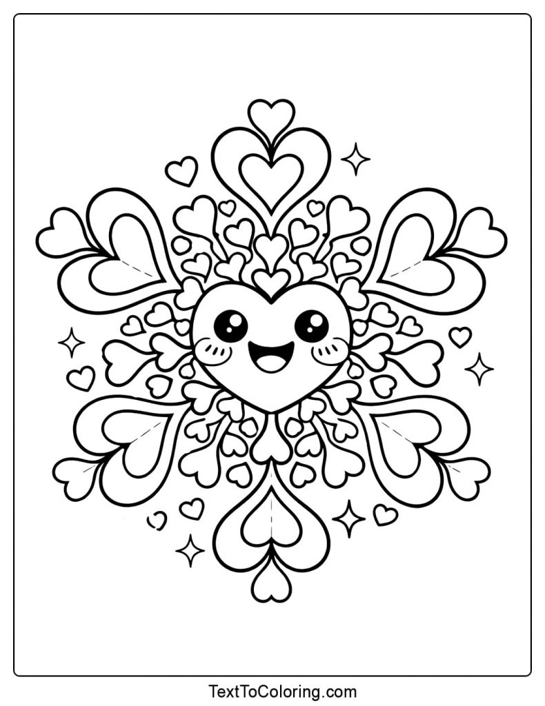Heart Snowflake Coloring Pages With Cute Face