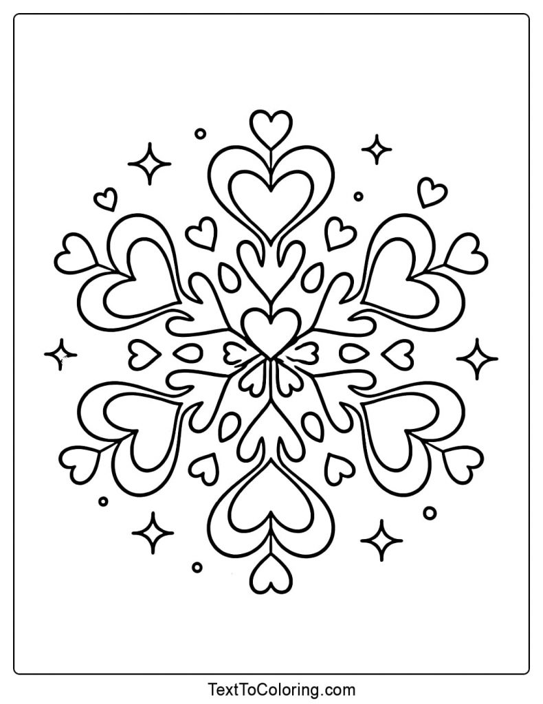 Heart Snowflake Coloring Pages Cute Style