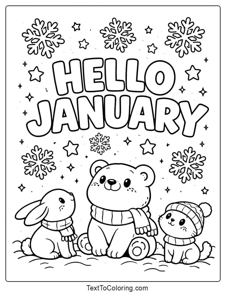 Hello January Happy New Year Coloring Pages