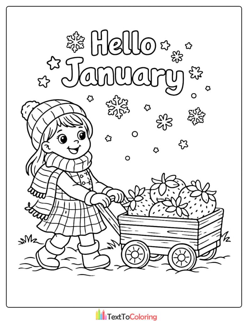 Hello January Coloring Pages Girl With Cart