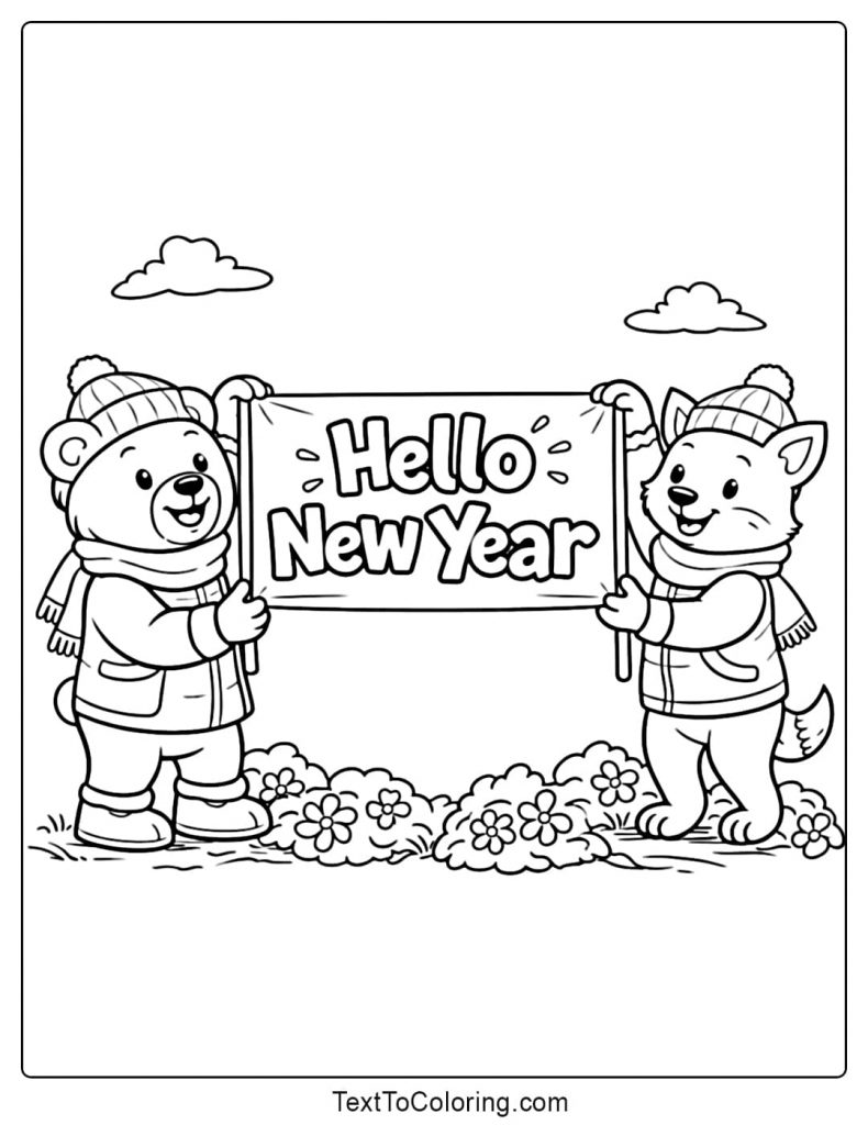 Hello New Year Coloring Pages