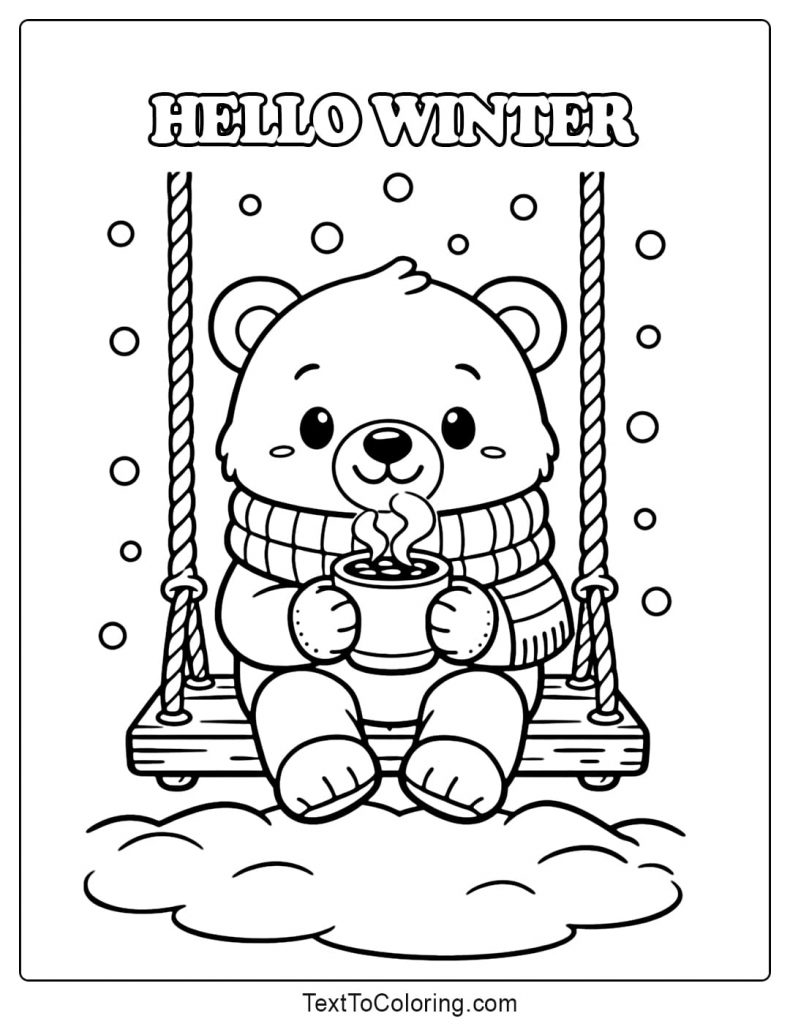 Bear Holding Hot Drink Winter Coloring Pages