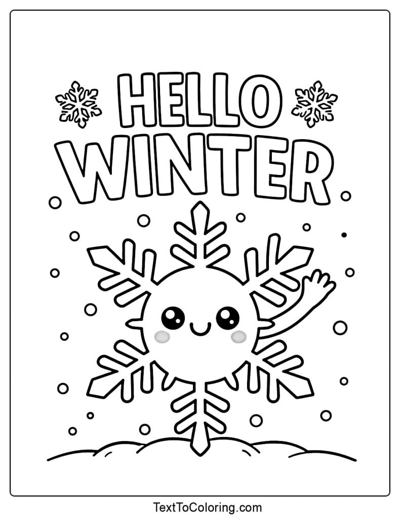 Snowflake Coloring Pages Hello Winter Text
