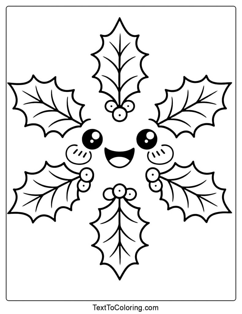 Holly Snowflake Coloring Pages Christmas Style