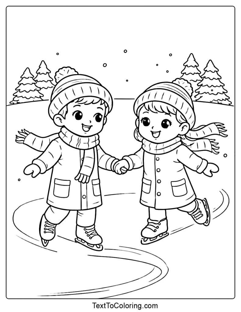 Ice Skating Friends Winter Sports Coloring Pages