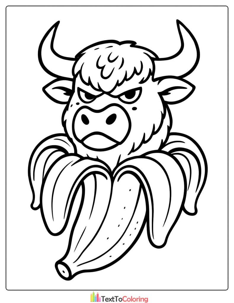 Italian Brainrot Coloring Page Bull Head in Banana Peel
