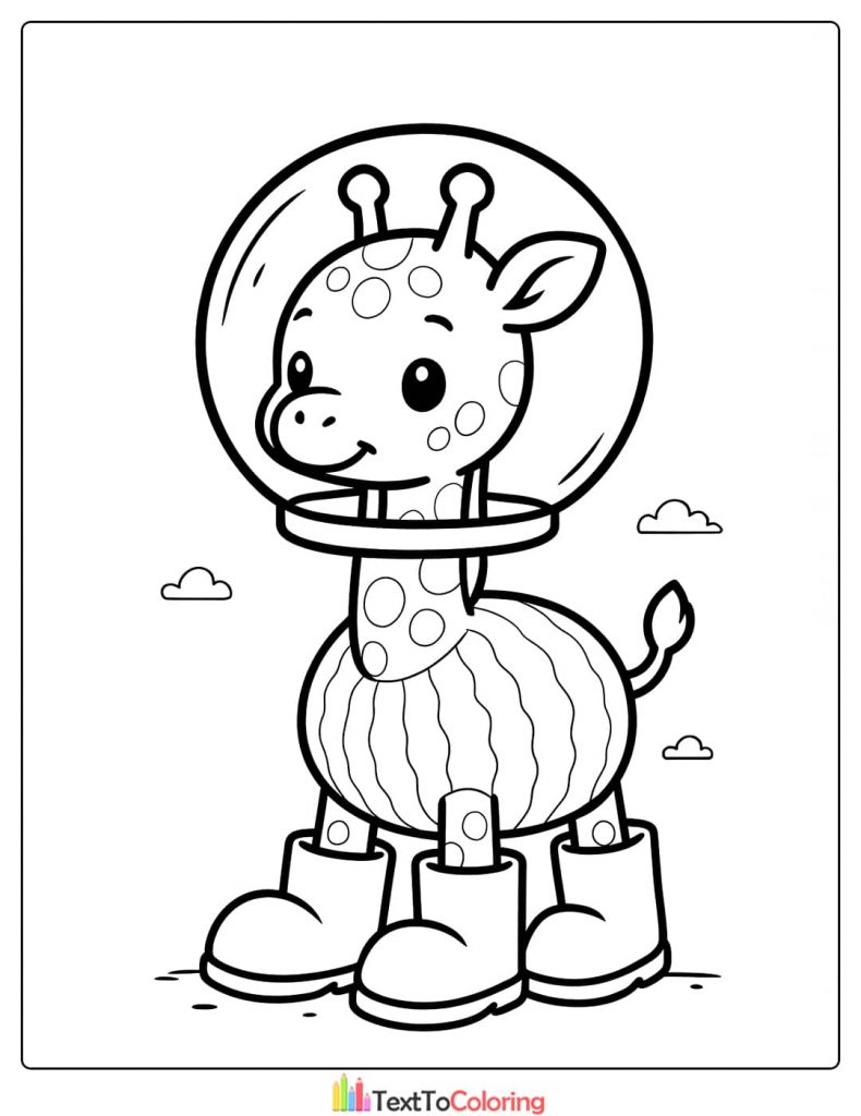 Cute Giraffe Astronaut with Big Boots Space Coloring Page