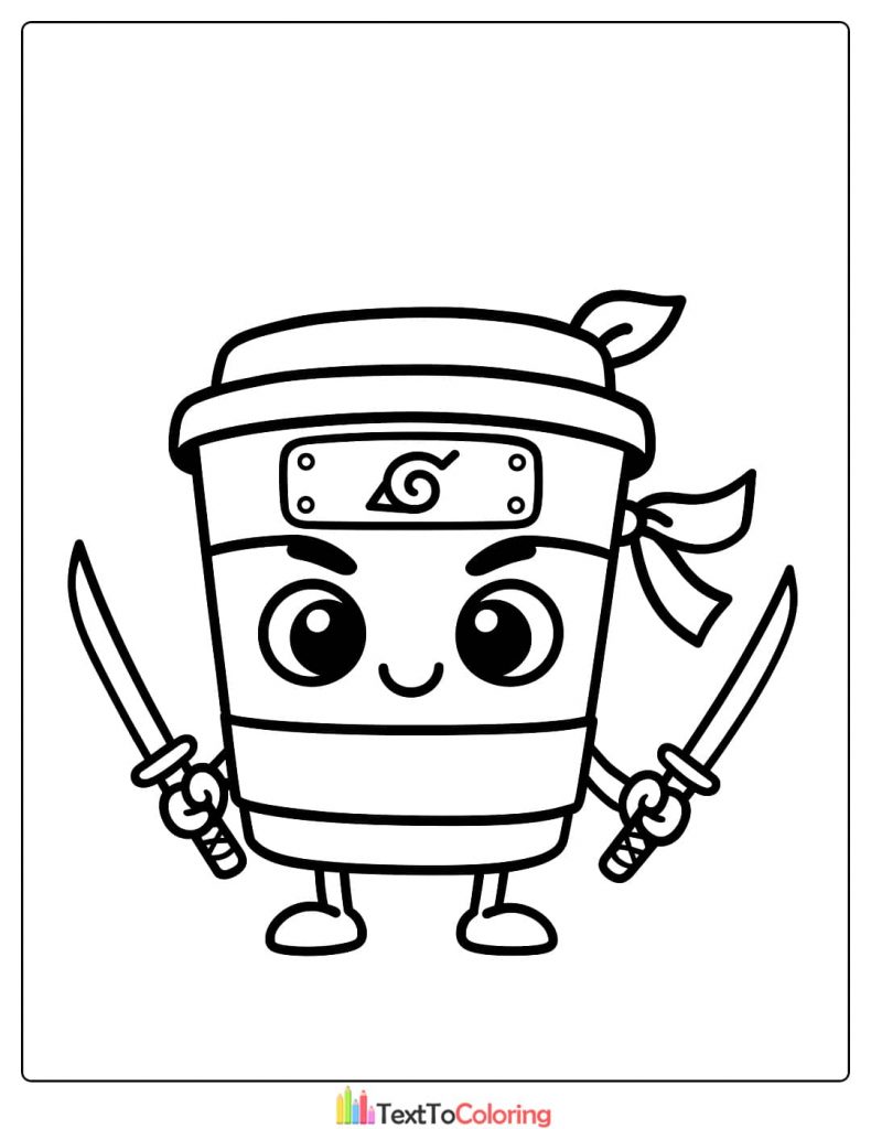 Italian Brainrot Coloring Page Coffee Cup Ninja with Swords