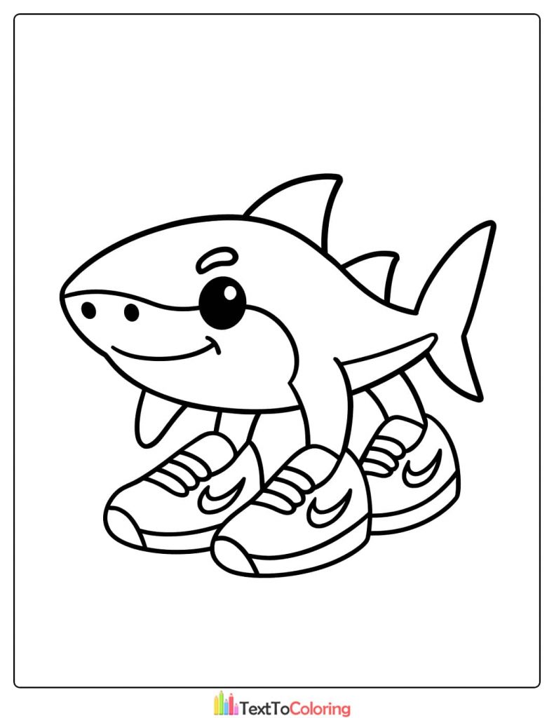 Cute Shark Mascot Wearing Sneakers Coloring Page Free Download