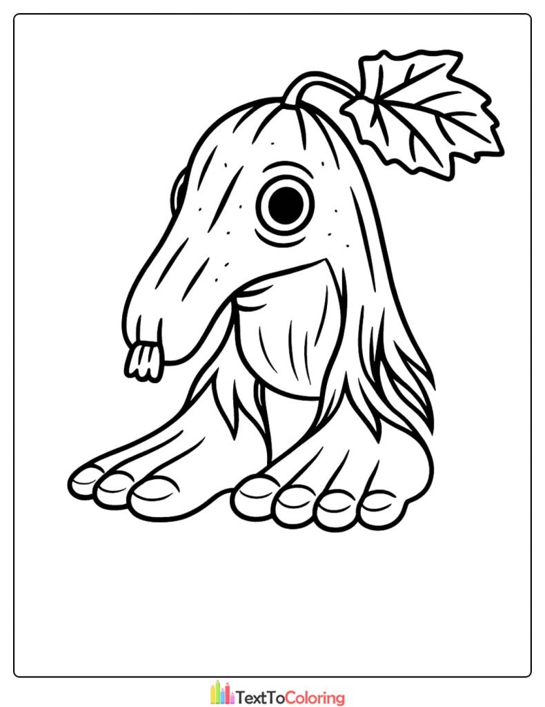 Cute Strange Head Leaf Mascot Coloring Page Free Printable