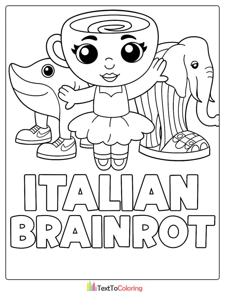 Ballerina Cappuccina Shark and Elephant Group Coloring Page