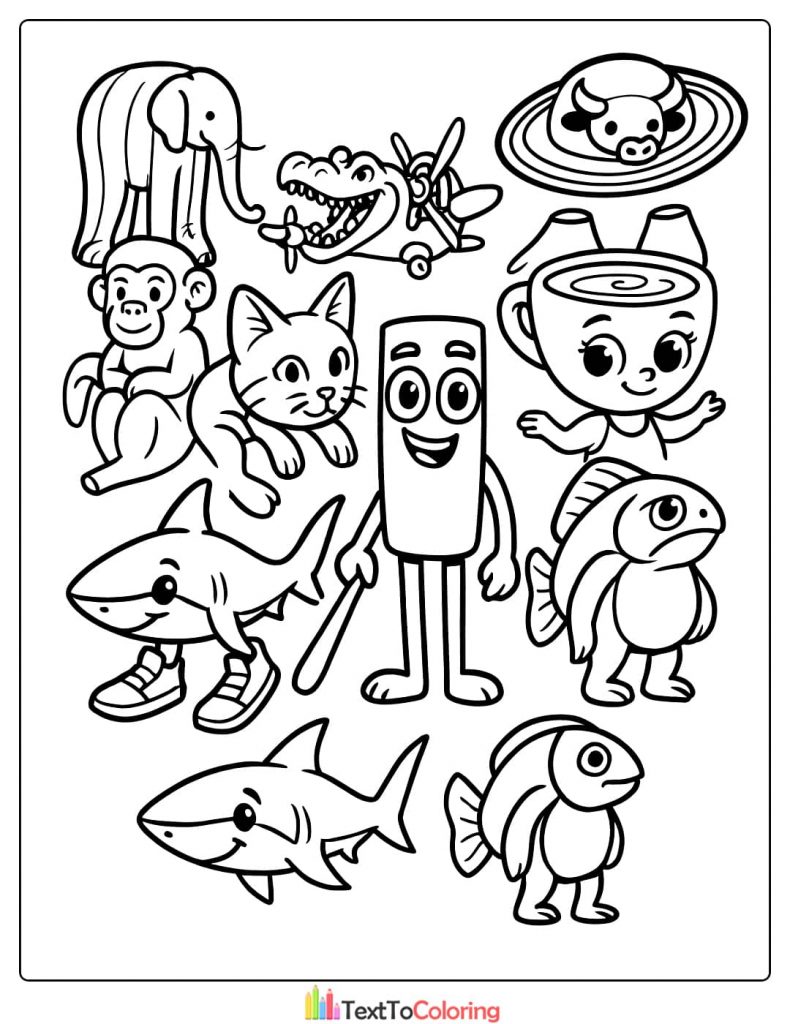 Italian Brainrot Elephant Monkey Shark Log Fish Cat Group