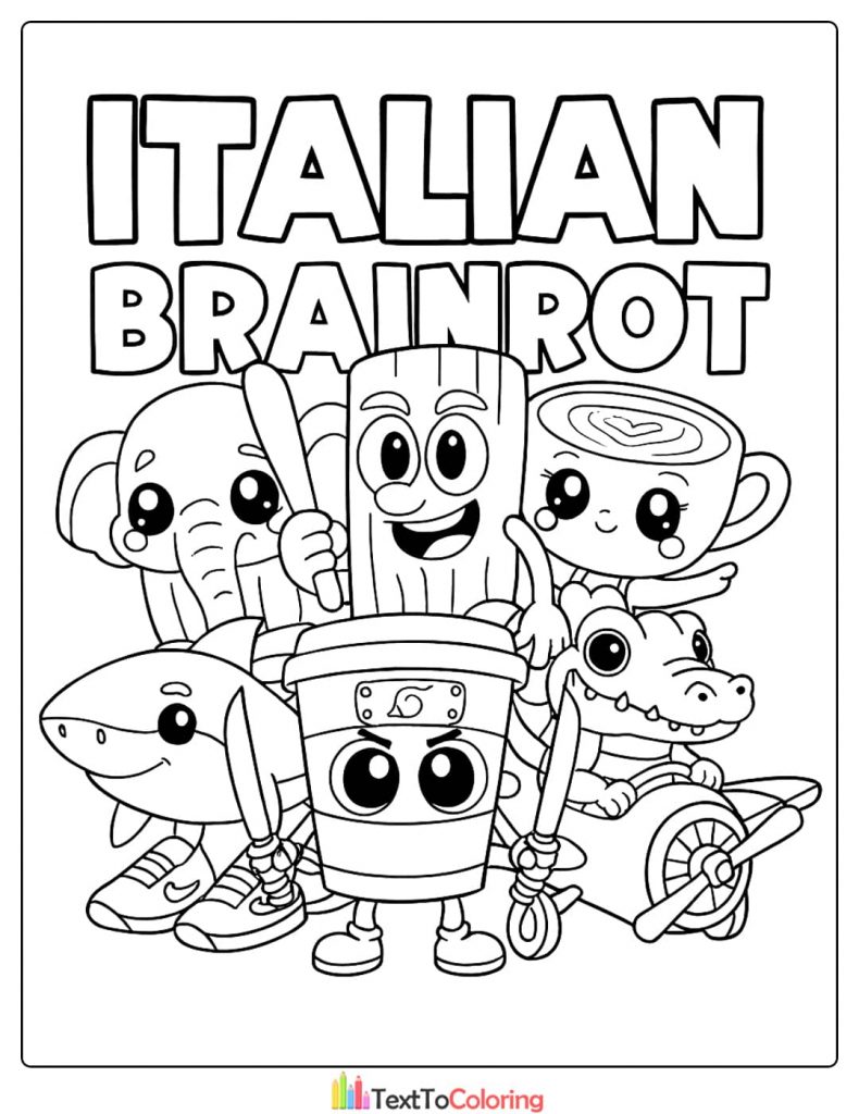 Italian Brainrot Elephant Shark Log Coffee Alligator Group