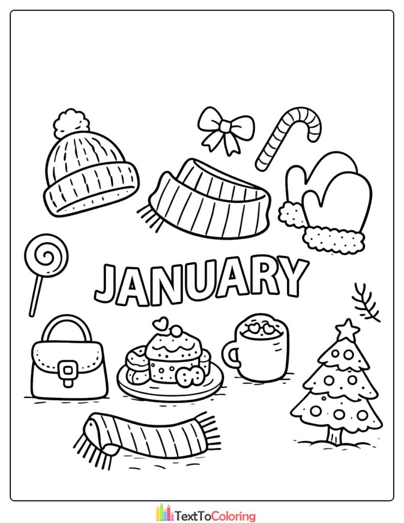 January Coloring Pages Cozy Winter Icons