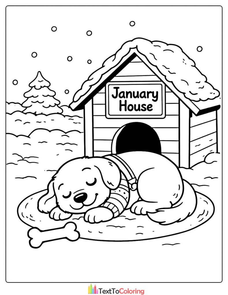 January Coloring Pages Dog January House