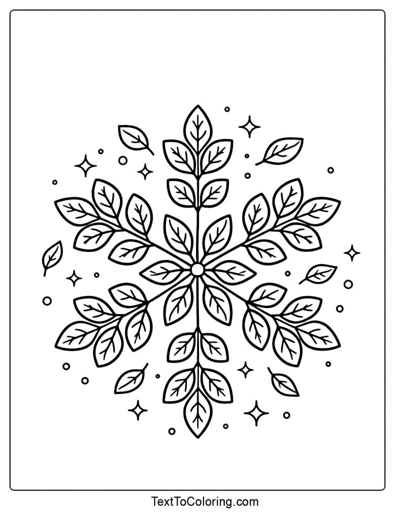 Leaf Snowflake Coloring Pages Nature Style