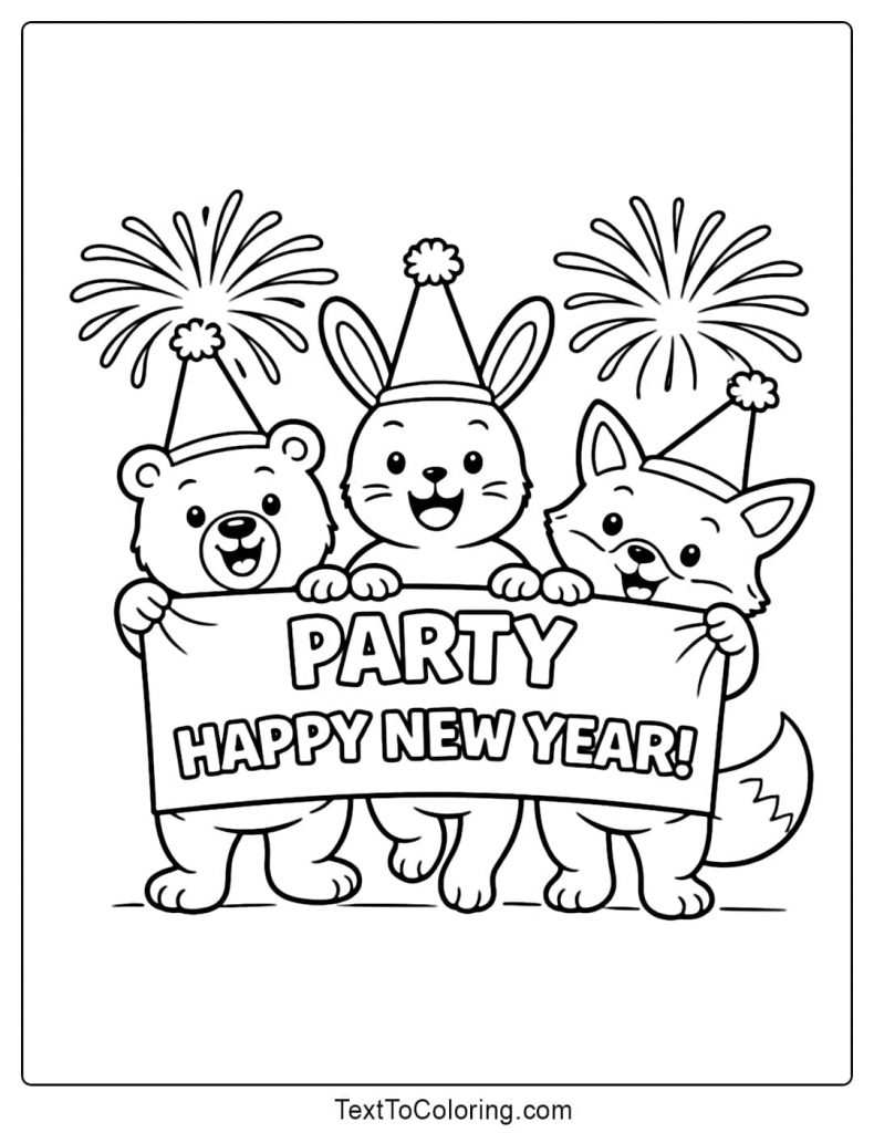 New Year Party Happy New Year Coloring Pages