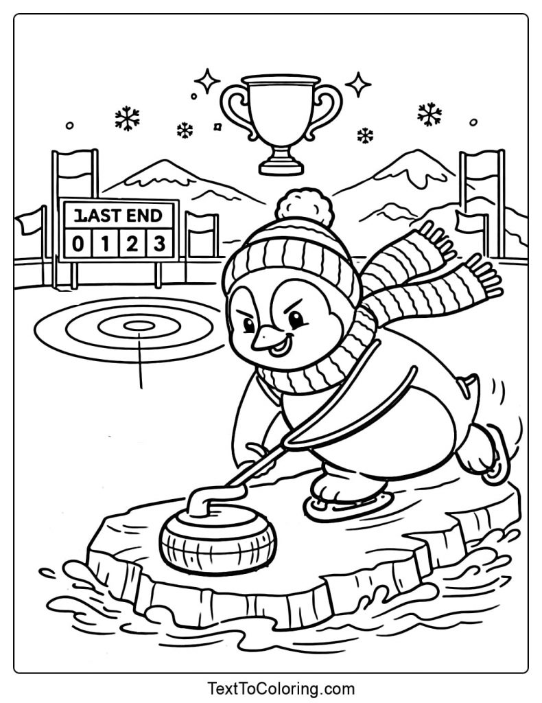 Penguin Curling Game Winter Sports Coloring Pages