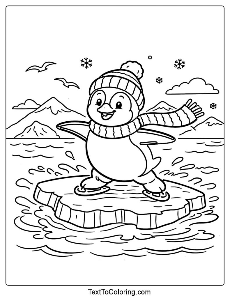 Penguin Ice Skating Fun Winter Sports Coloring Pages