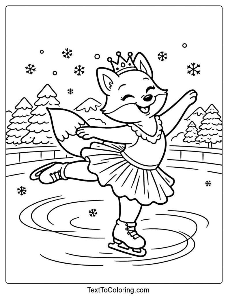 Princess Fox Ice Skating Winter Sports Coloring Pages
