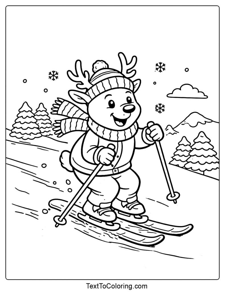 Reindeer Skiing Winter Sports Coloring Pages