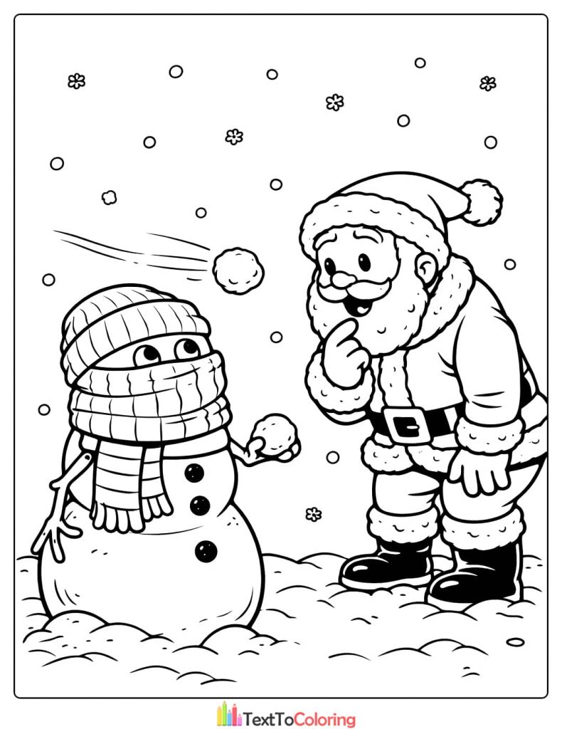 Funny snowman scarf winter coloring page
