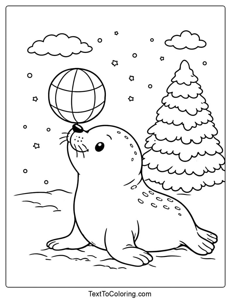 Seal Playing With Ball Winter Sports Coloring Pages