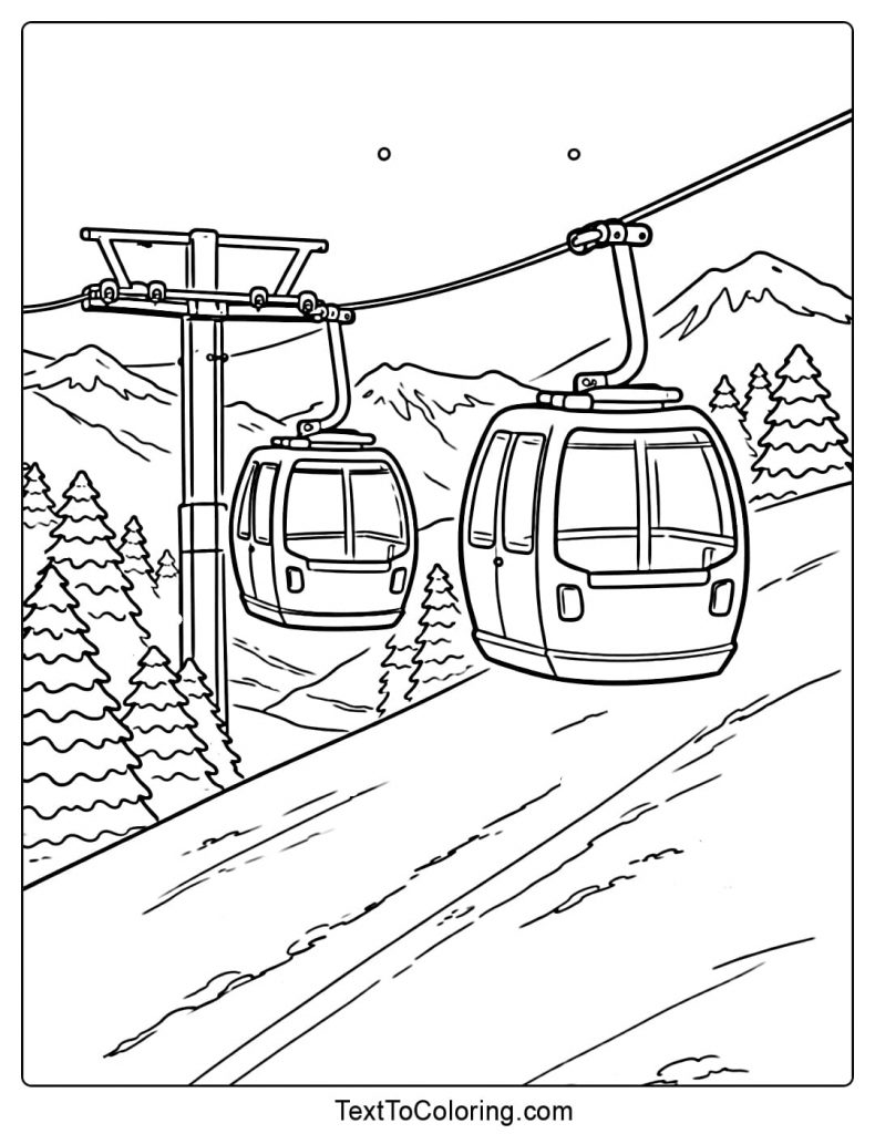 Ski Gondola Lift Winter Sports Coloring Pages