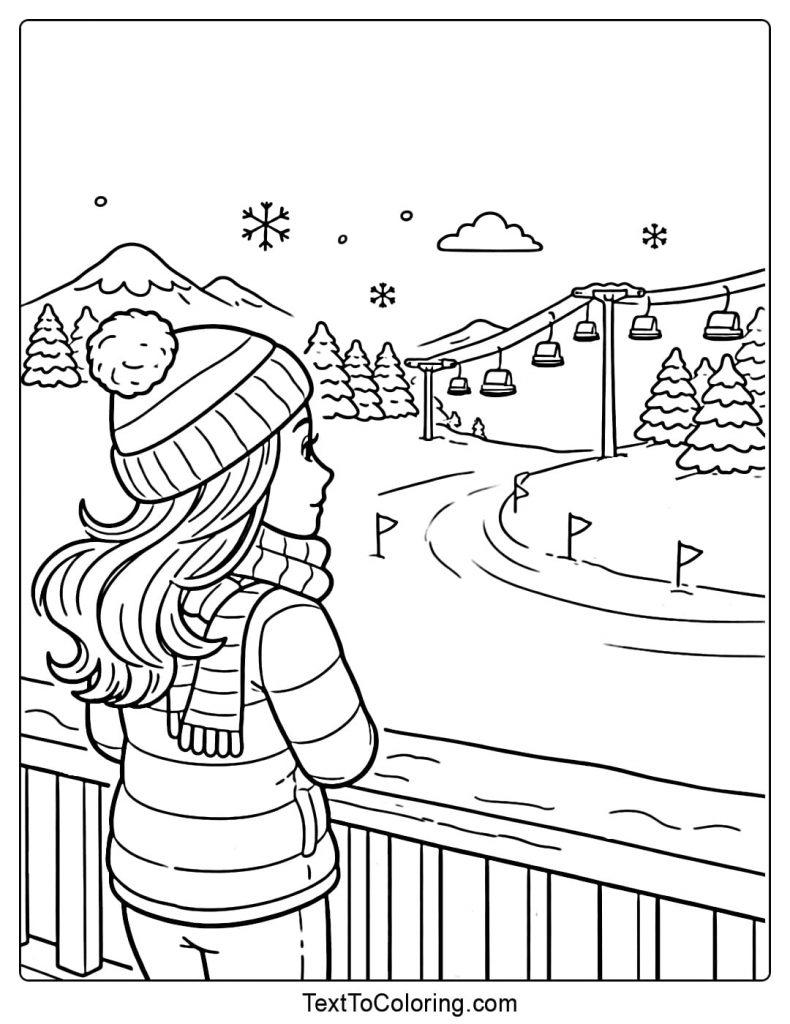Ski Resort Cable View Winter Sports Coloring Pages