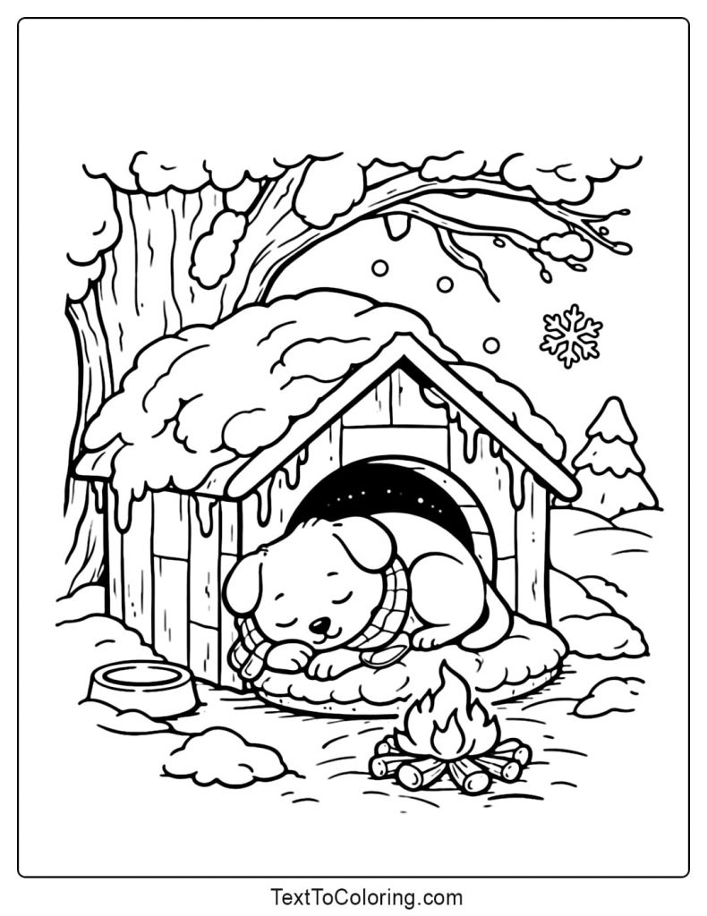 Coloring Pages Sleeping Dog In Winter House Coloring Pages