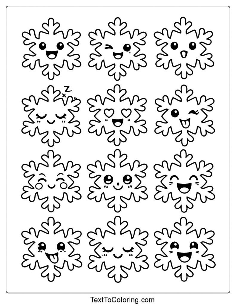 Snowflake Coloring Pages With Cute Faces