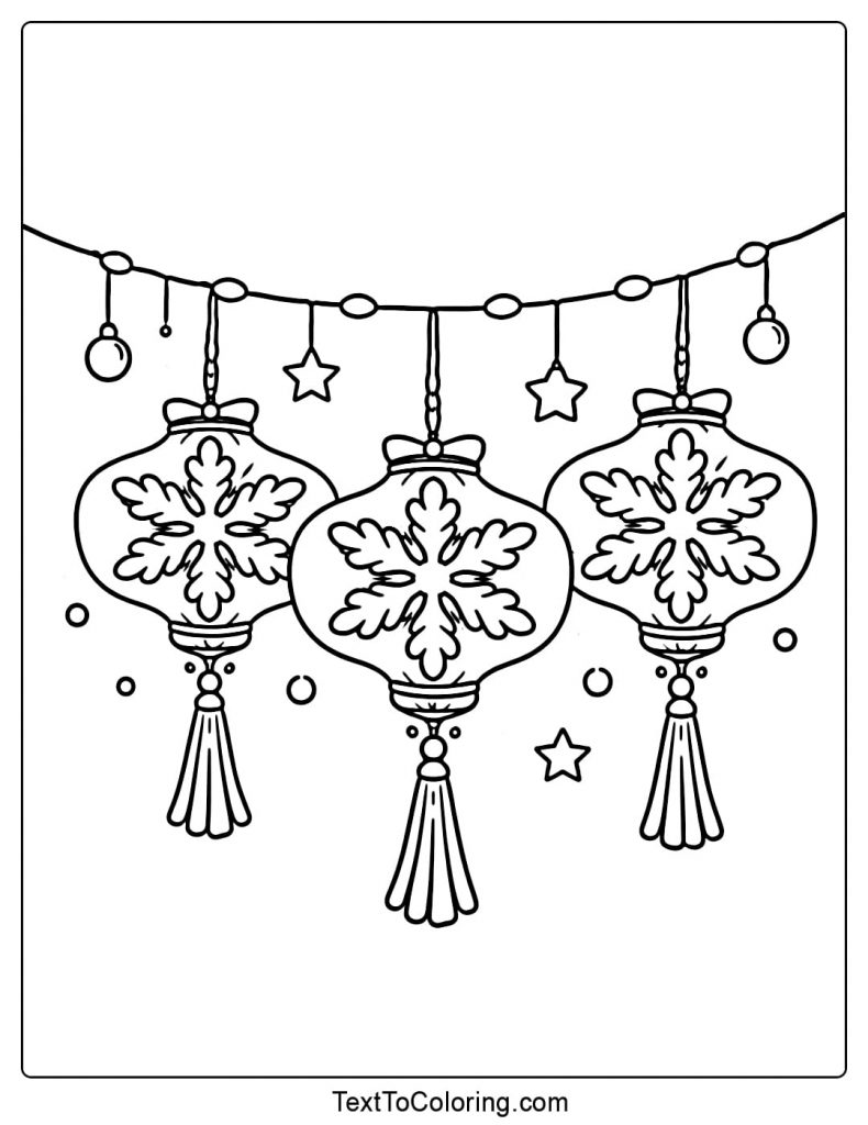 Snowflake Coloring Pages Hanging Lanterns