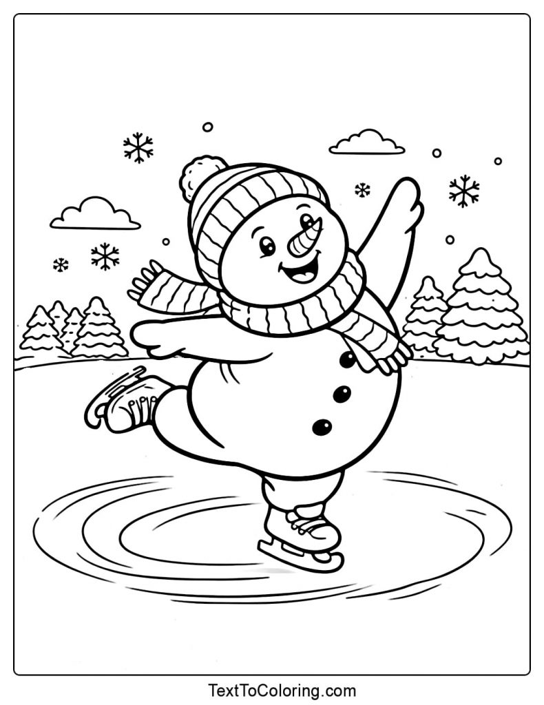 Snowman Ice Skating Winter Sports Coloring Pages