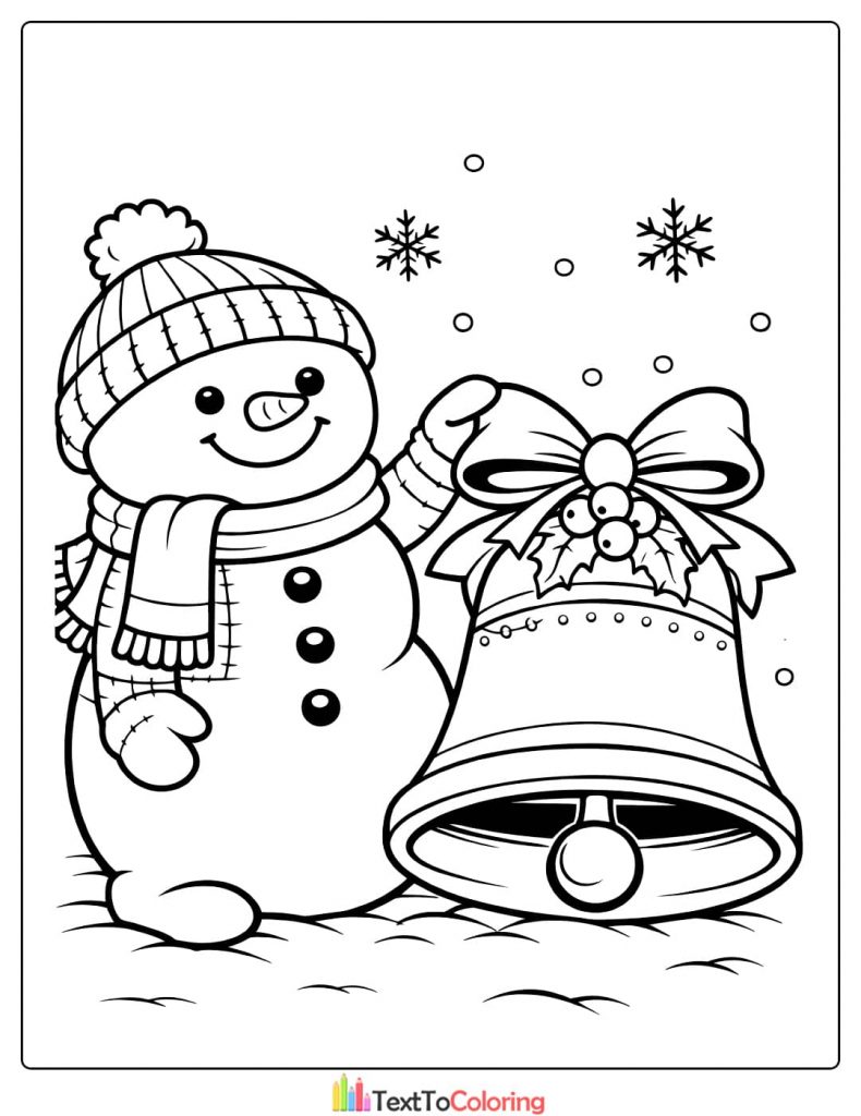 Snowman bell coloring page winter