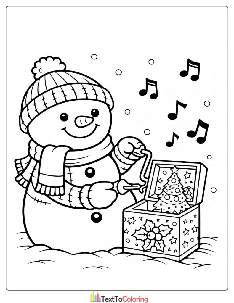 Snowman music box coloring page