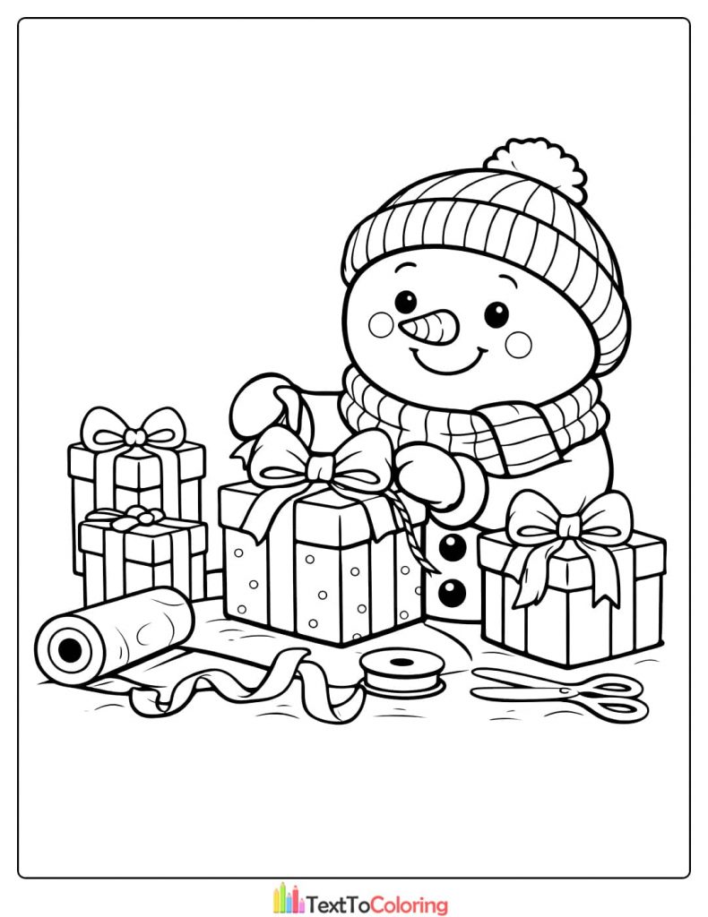 Snowman Coloring Pages Wrapping Gifts