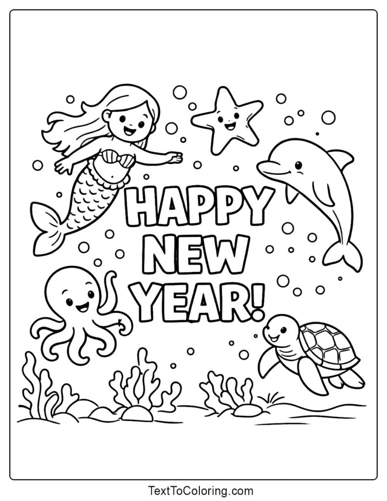 Underwater Happy New Year Coloring Pages