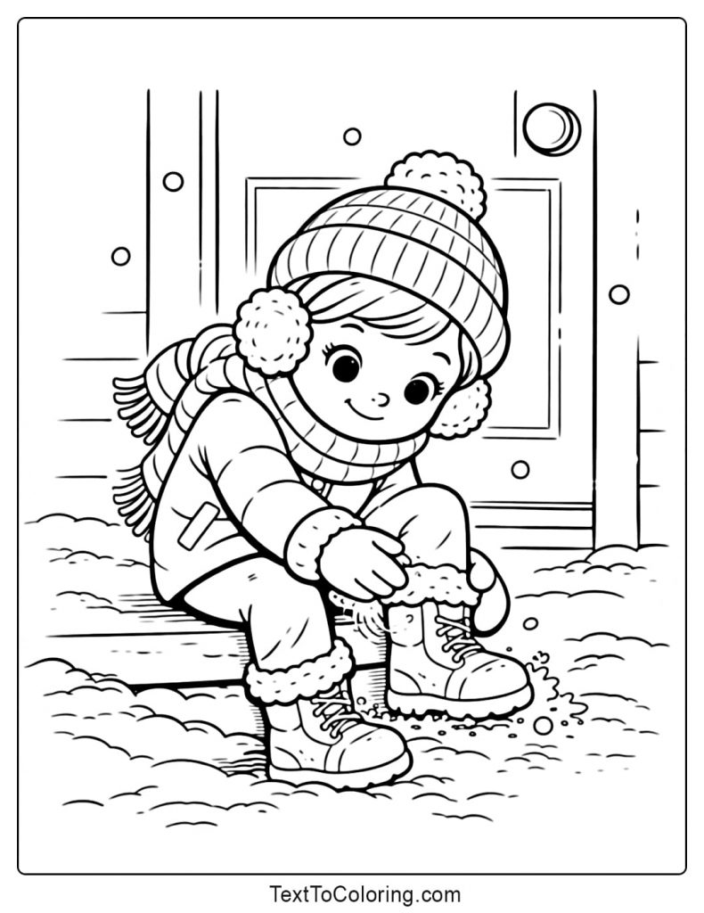 Winter Boots Hat And Scarf Coloring Pages