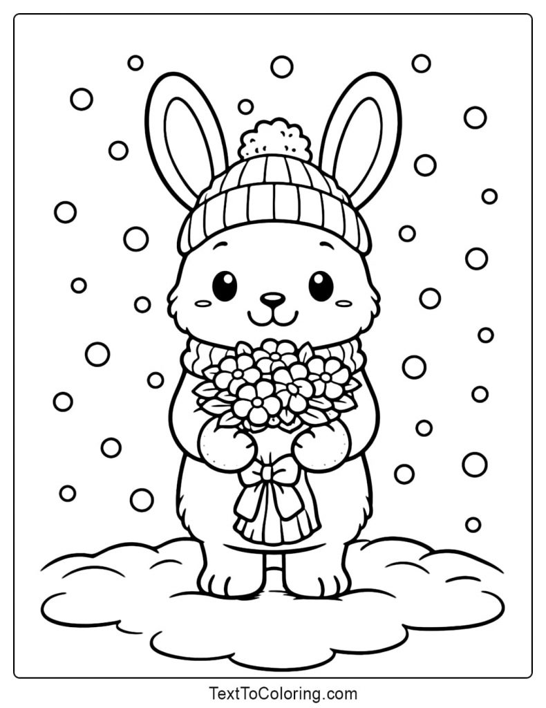 Bunny Holding Umbrella Winter Coloring Pages