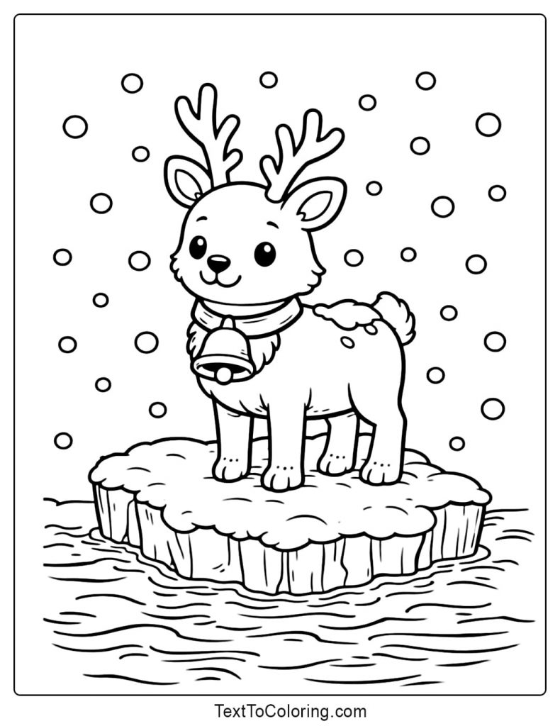 Cute Deer On Ice Winter Coloring Pages