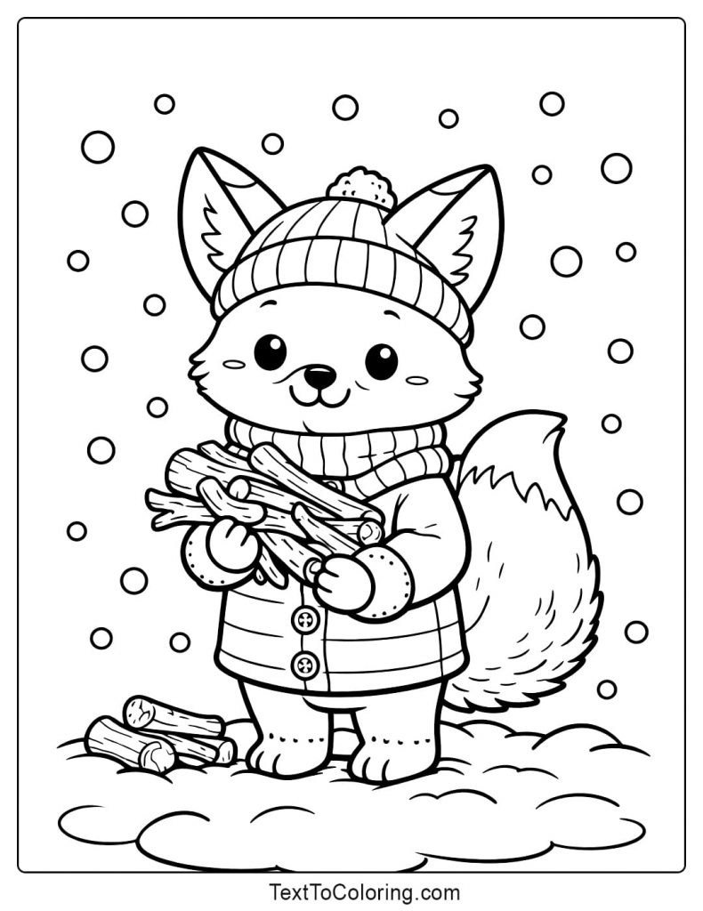 Fox Carrying Firewood Winter Coloring Pages