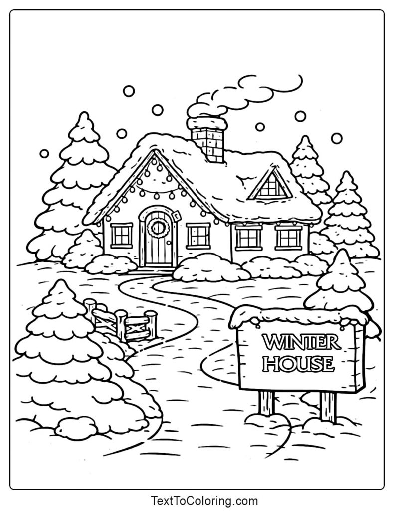 Cozy Winter House With Snow Winter Coloring Pages