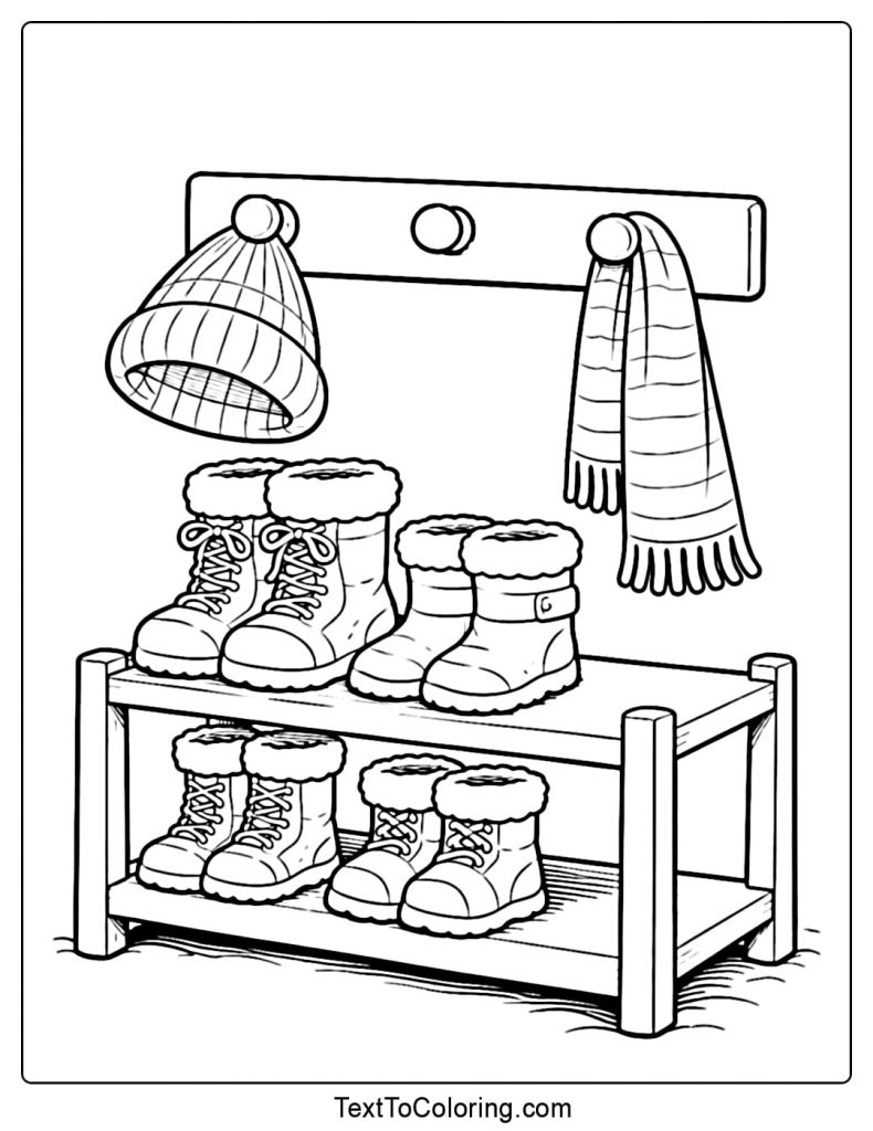 Child Skiing With Deer Winter Coloring Pages