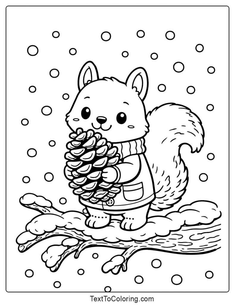 Squirrel Holding Pinecone Winter Coloring Pages