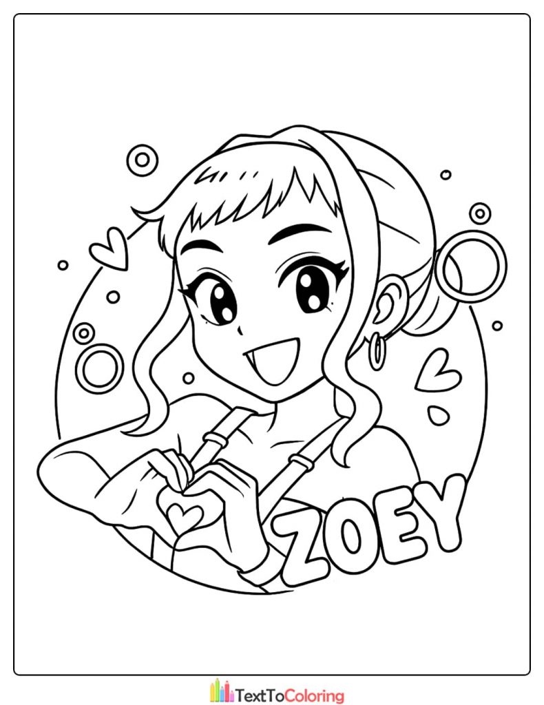 Close up of Zoey making a heart with her hands Kpop Demon Hunters Coloring Pages
